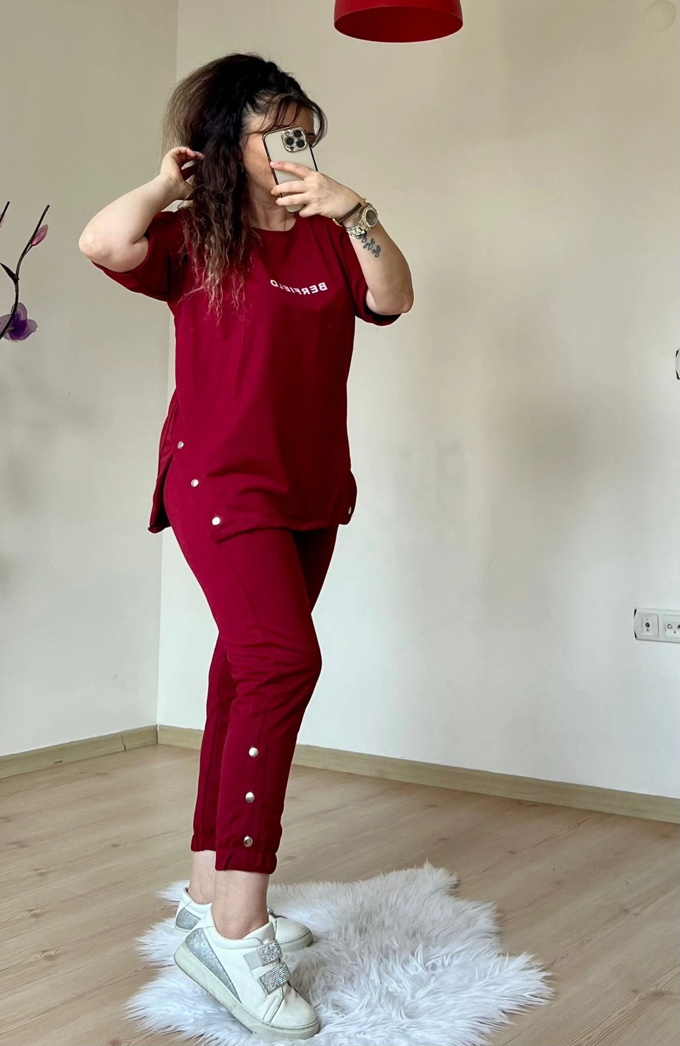 Kısa Kol Yan Çıtçıtlı Bordo Takım