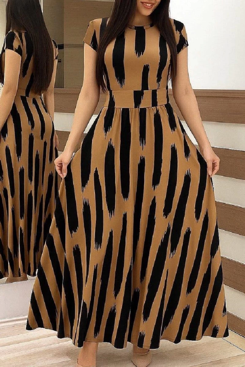 Kısa Kol Zebra Krep Elbise