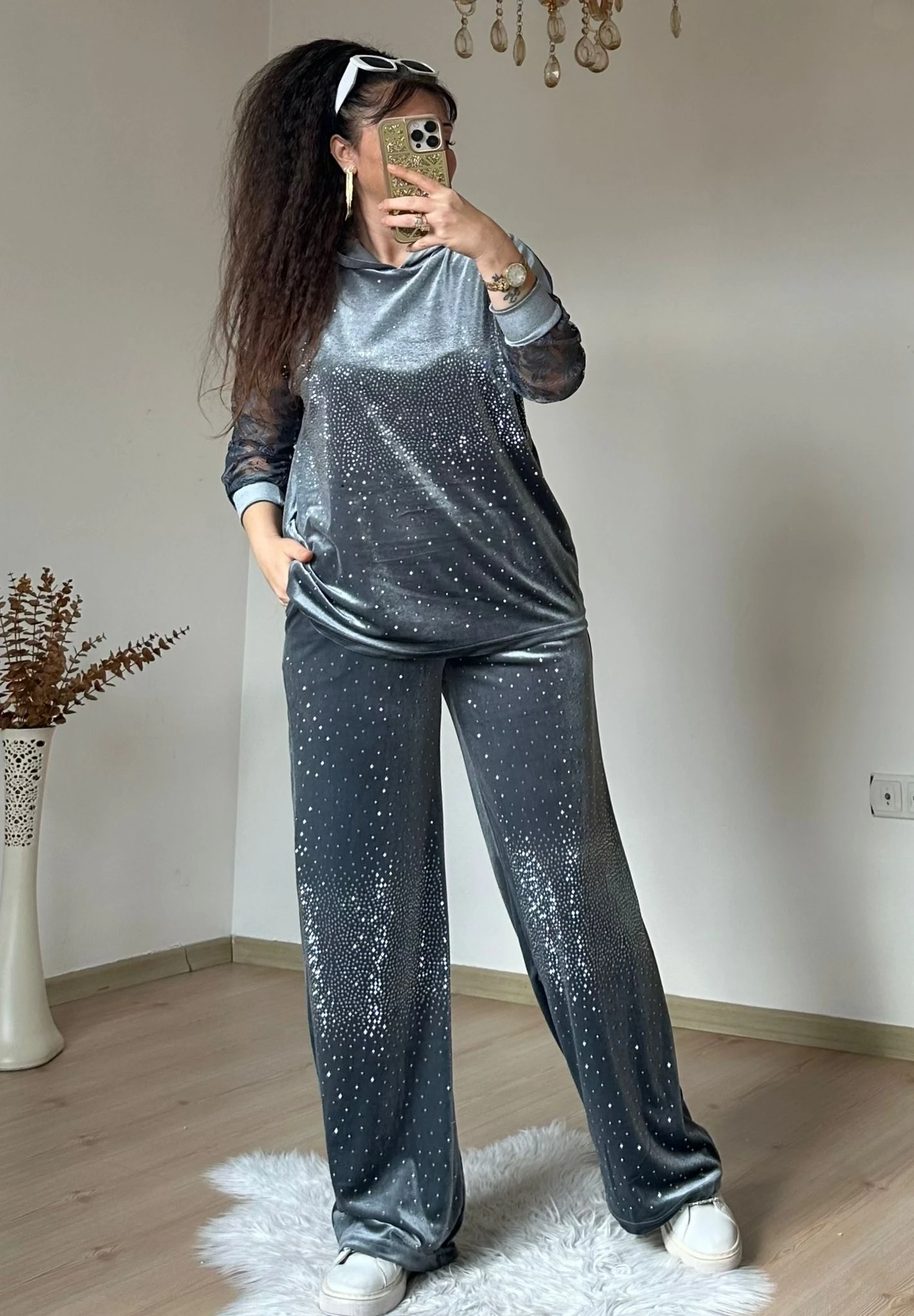 Kol Dantel Detaylı Takım Grı