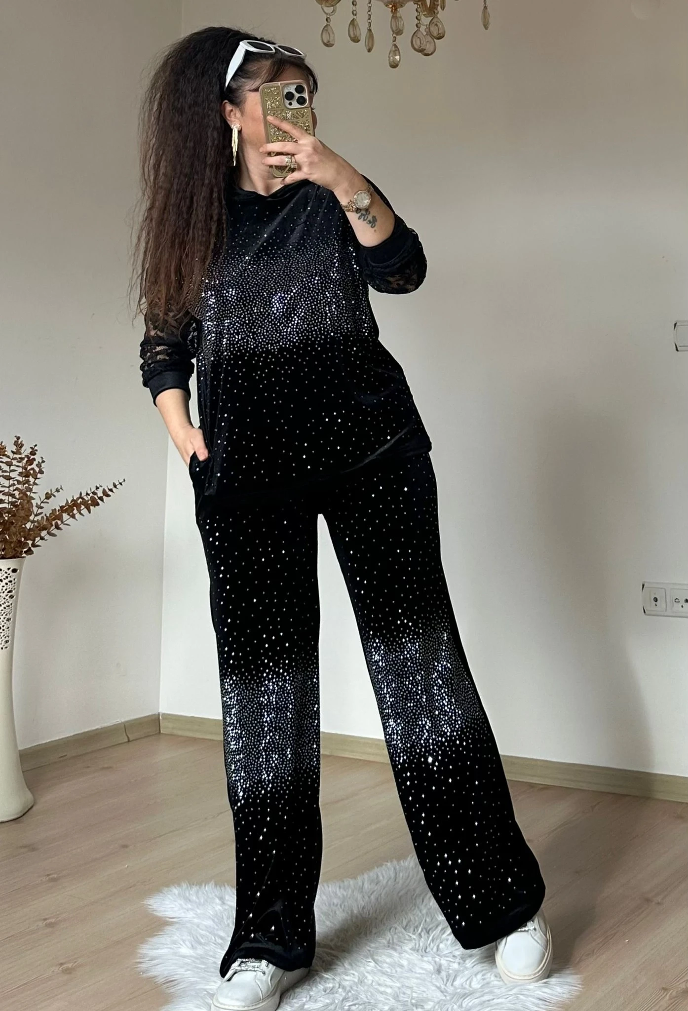 Kol Dantel Detaylı Takım Siyah