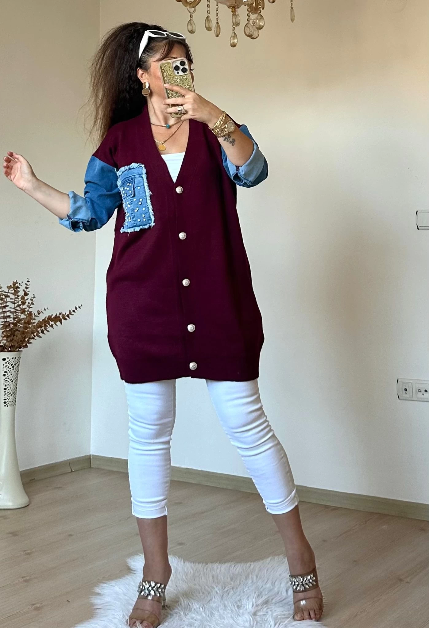 Kot Detaylı Hırka Bordo