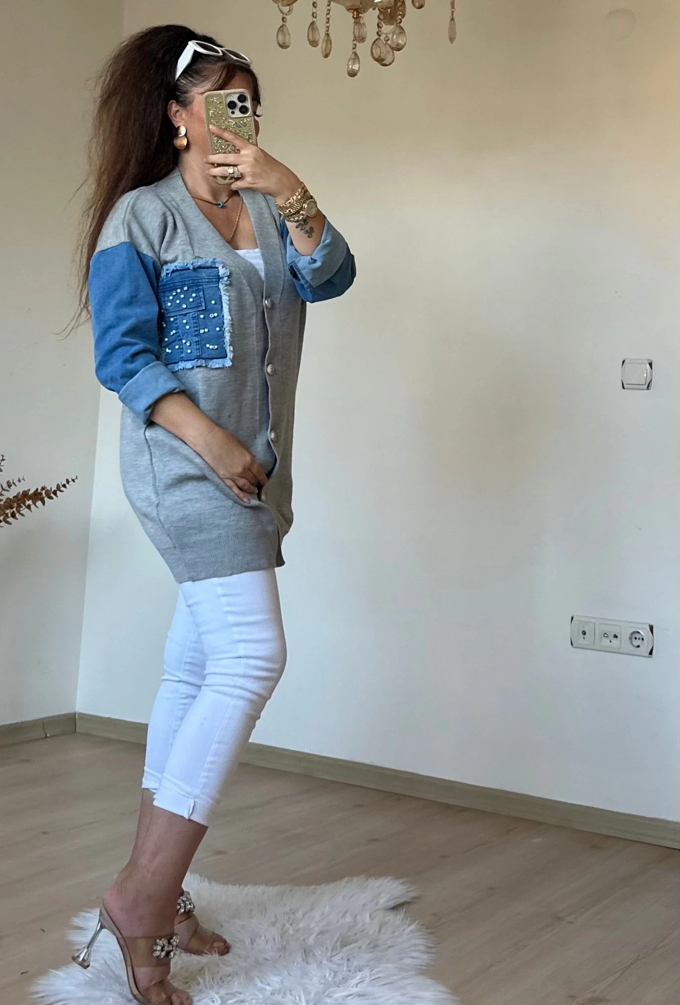 Kot Detaylı Hırka Açık Gri