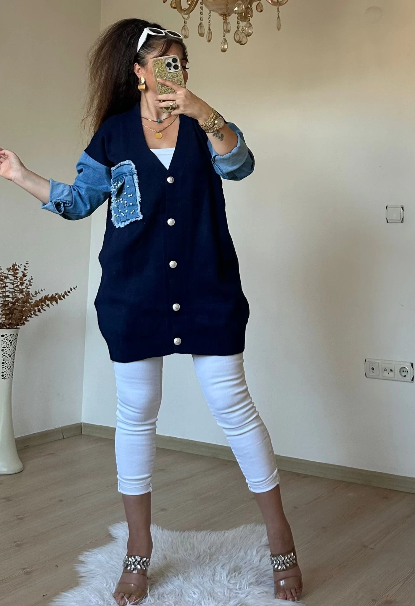 Kot Detaylı Hırka Lacivert