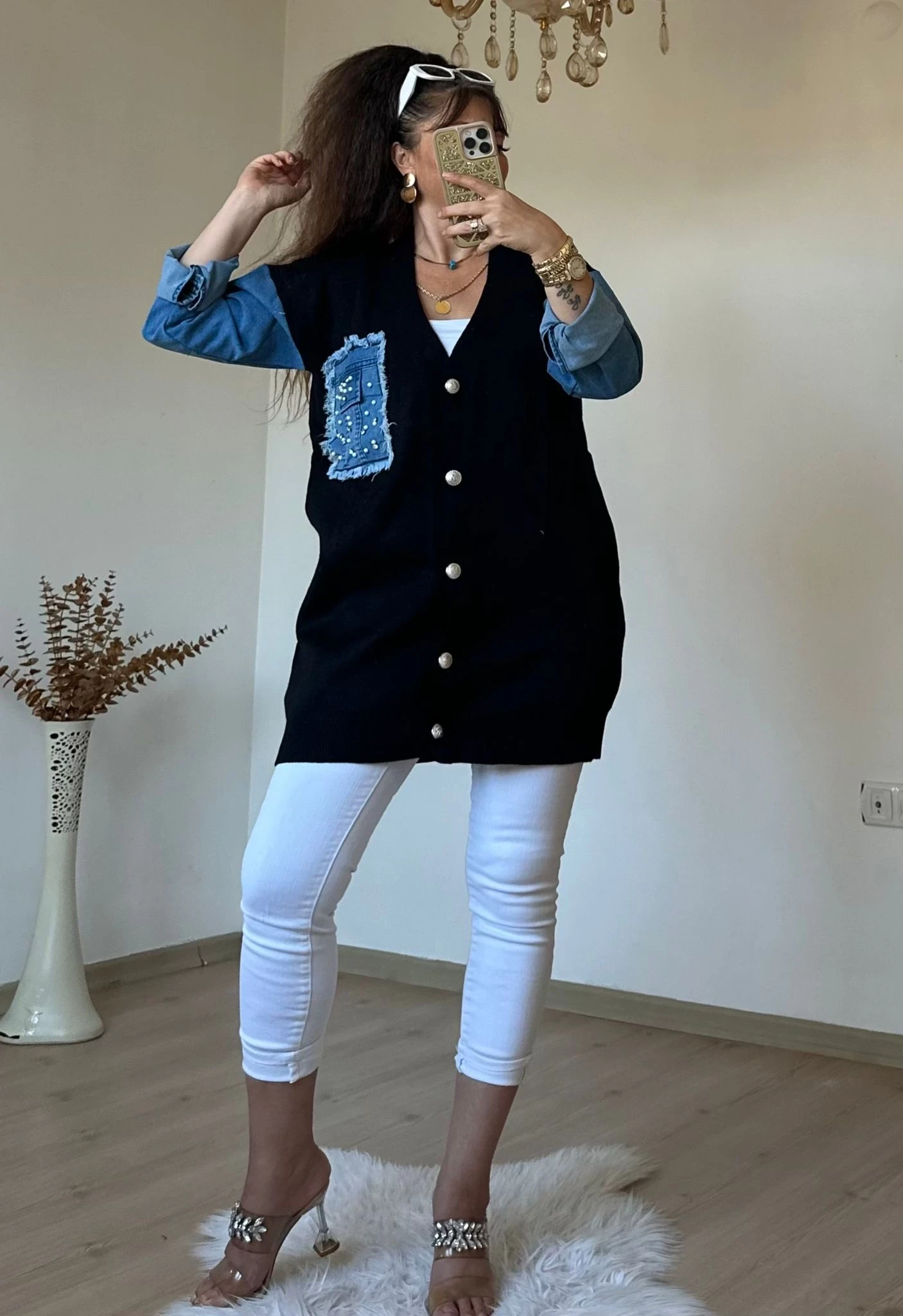 Kot Detaylı Hırka Siyah