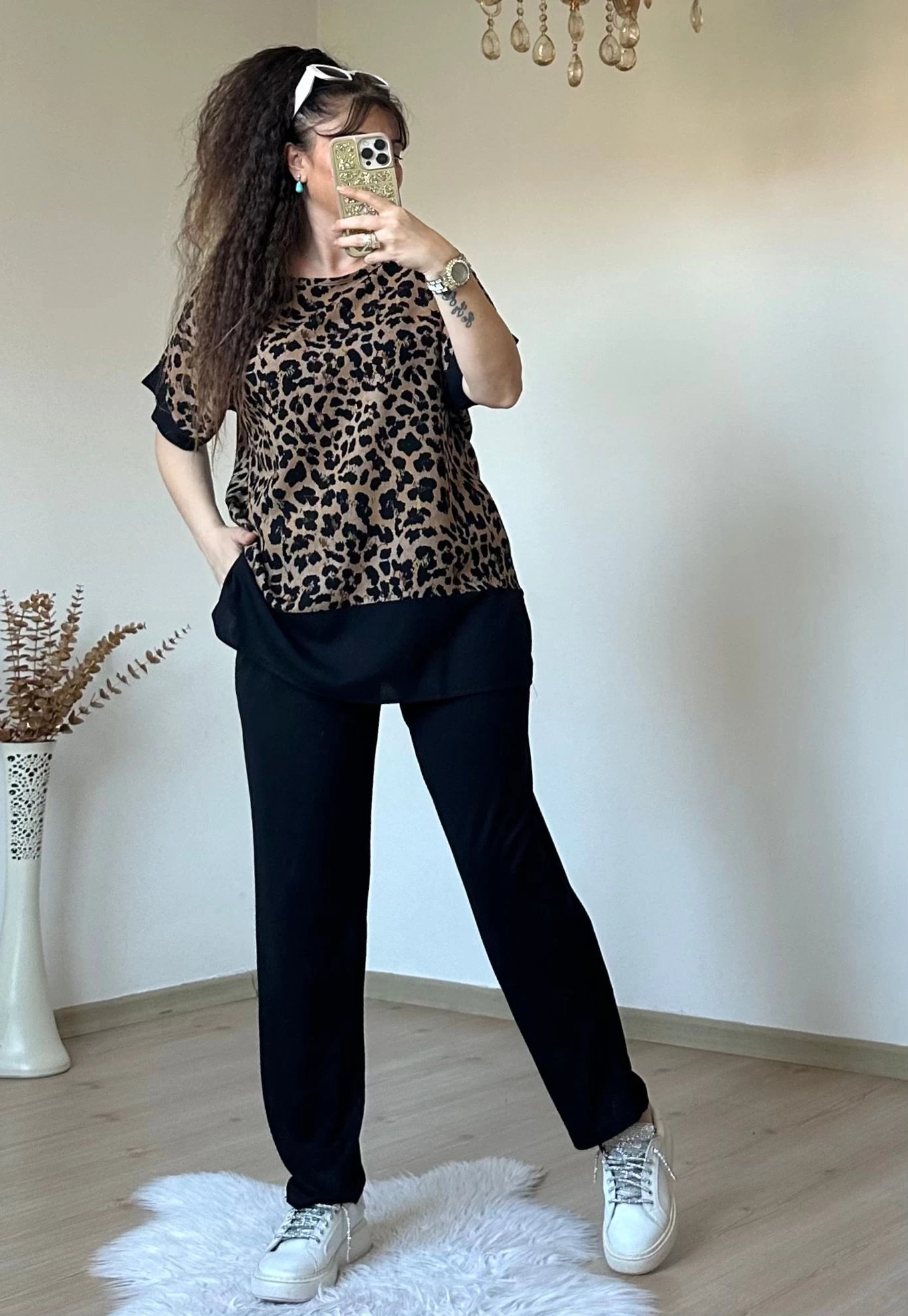 Leopar Desen Dokuma Takım