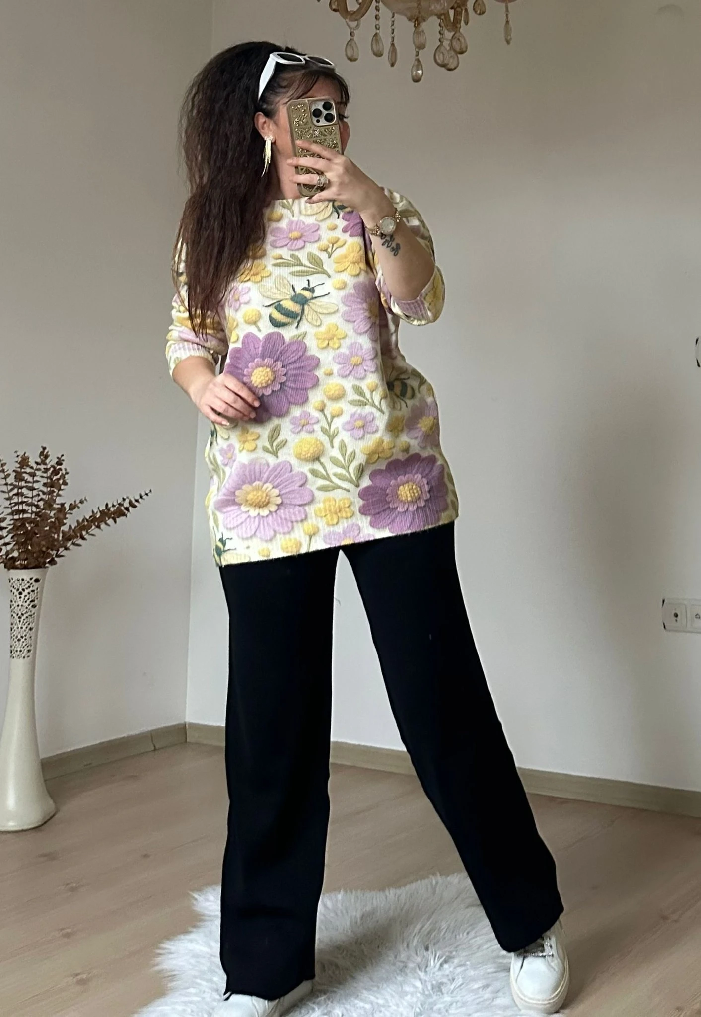 Lila Gül Desen Triko Takım