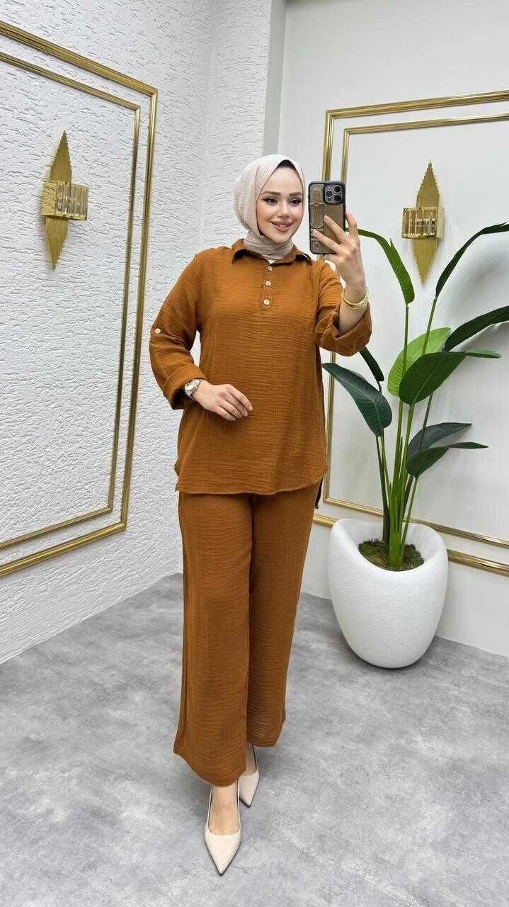 Müslin Pantolon Takım Taba