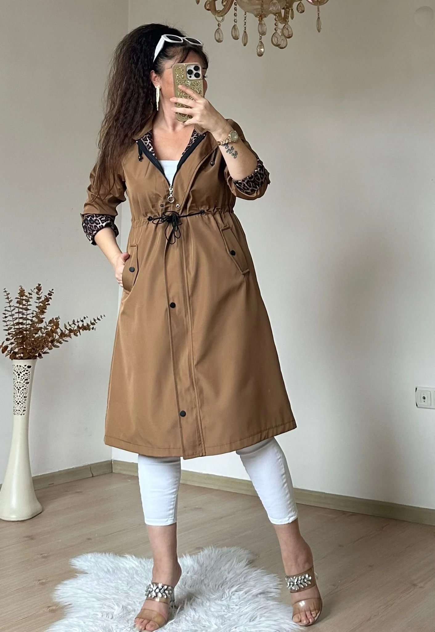 Patlı Trençkot Taba Büyük Beden