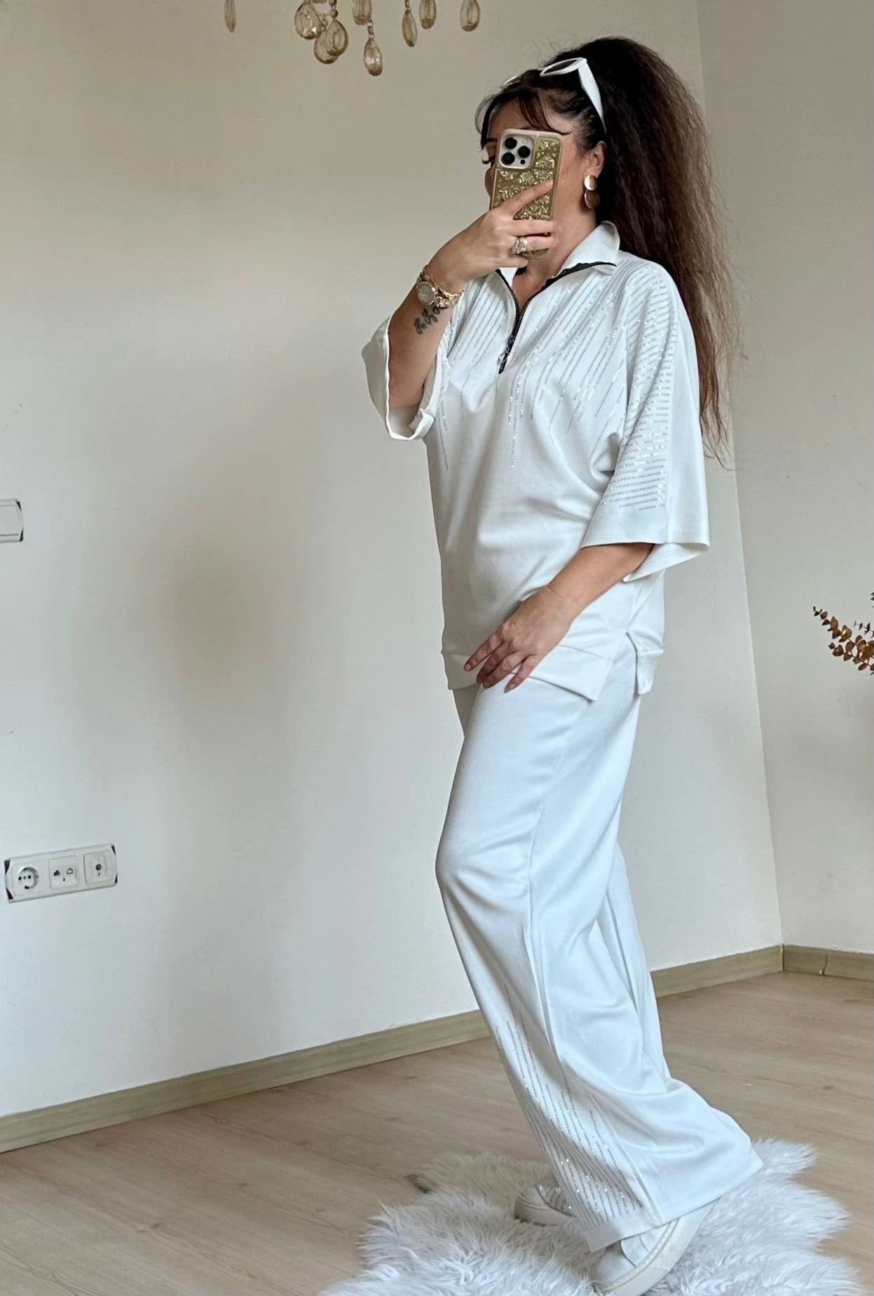 Prenses Taşlı Takım Beyaz
