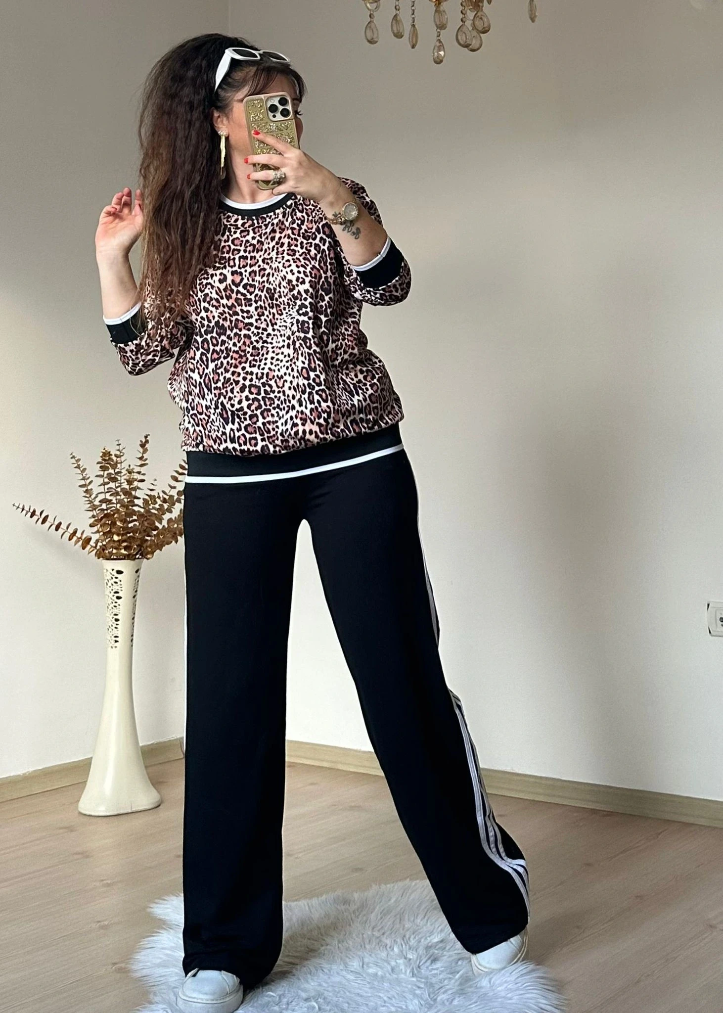 Ribanalı Leopar Desenli Takım