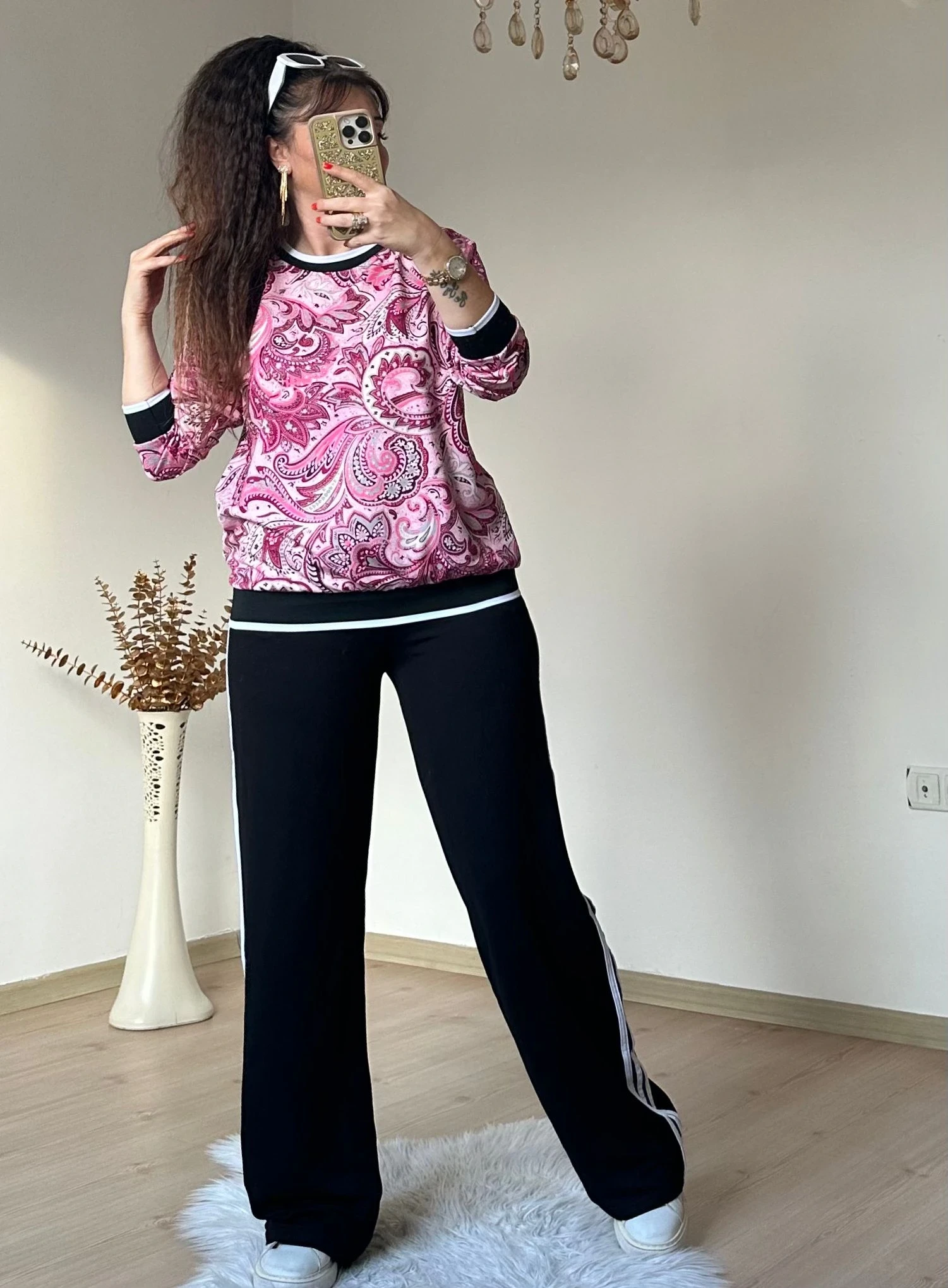 Ribanalı Şal Desenli Takım