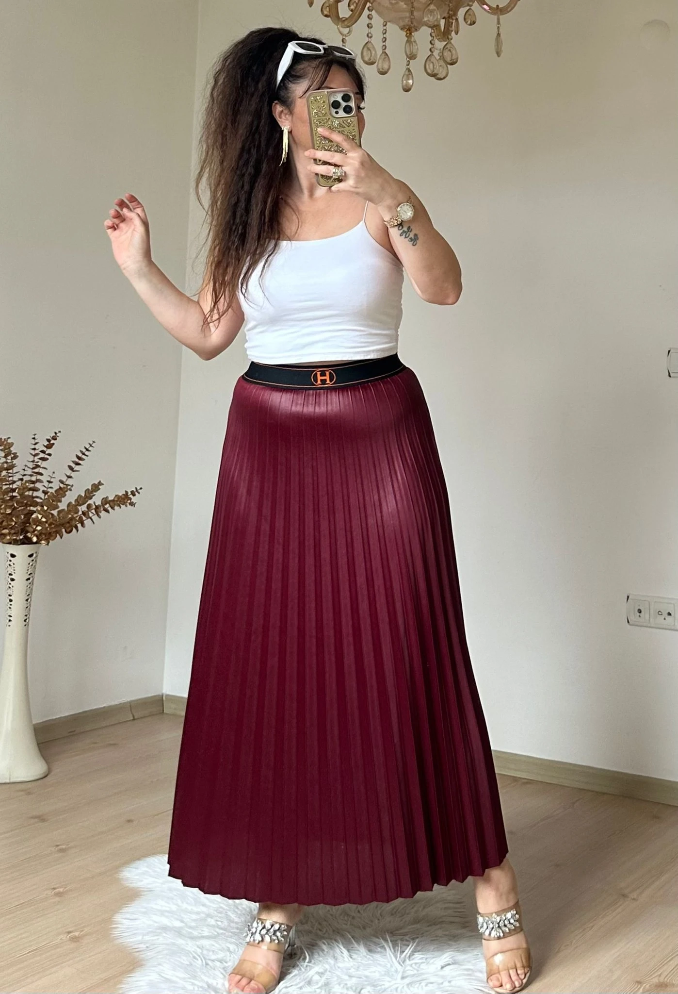 Spor Pileli Etek Bordo