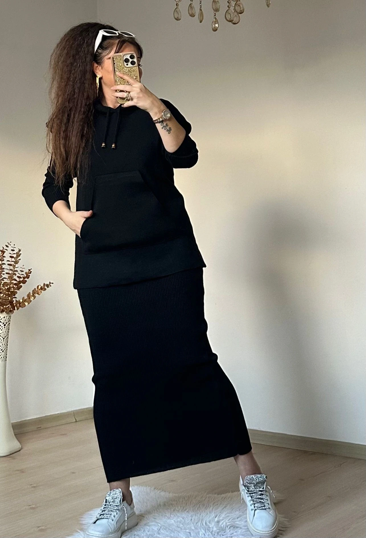 Süveterli Elbise Takım Siyah