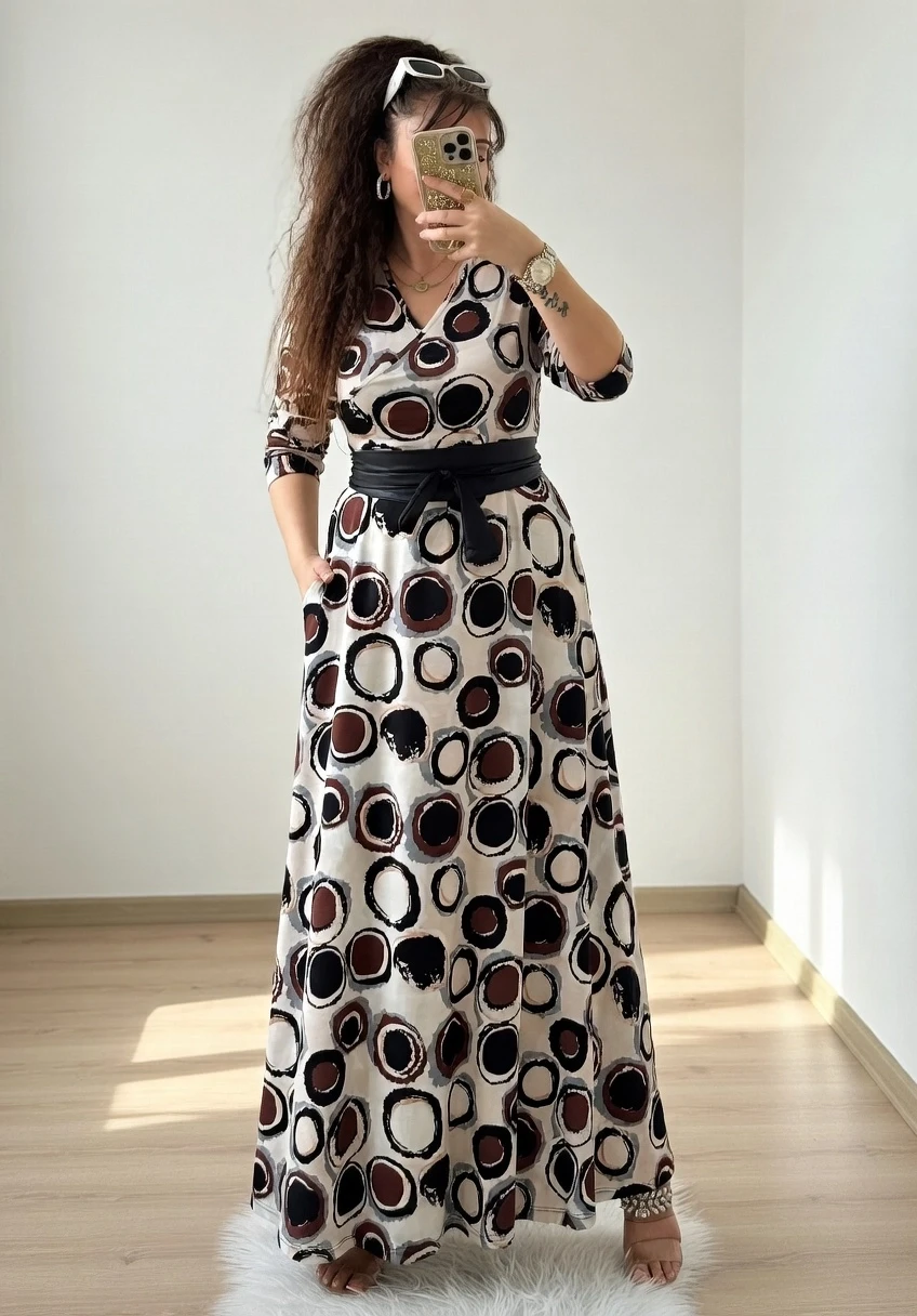 Tam Boy Halka Desen Elbise