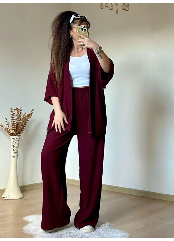 Düz Kimono Büyük beden Bordo