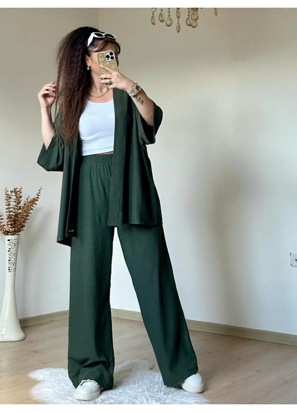 Düz Kimono Haki Büyük beden