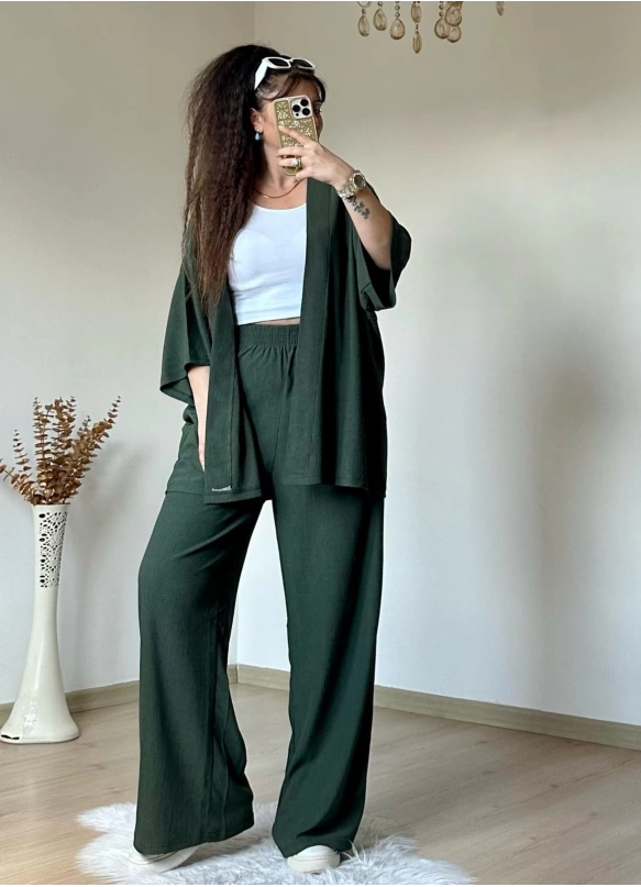 Düz Kimono Haki Büyük beden