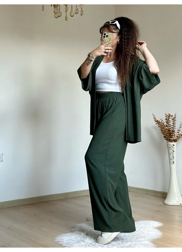 Düz Kimono Haki Büyük beden