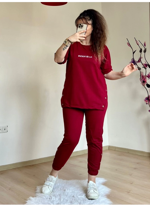 Kısa Kol Yan Çıtçıtlı Bordo Takım
