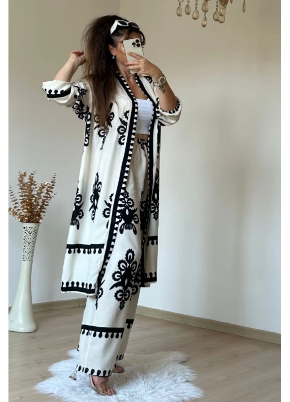 Cream Patterned Tunic Set