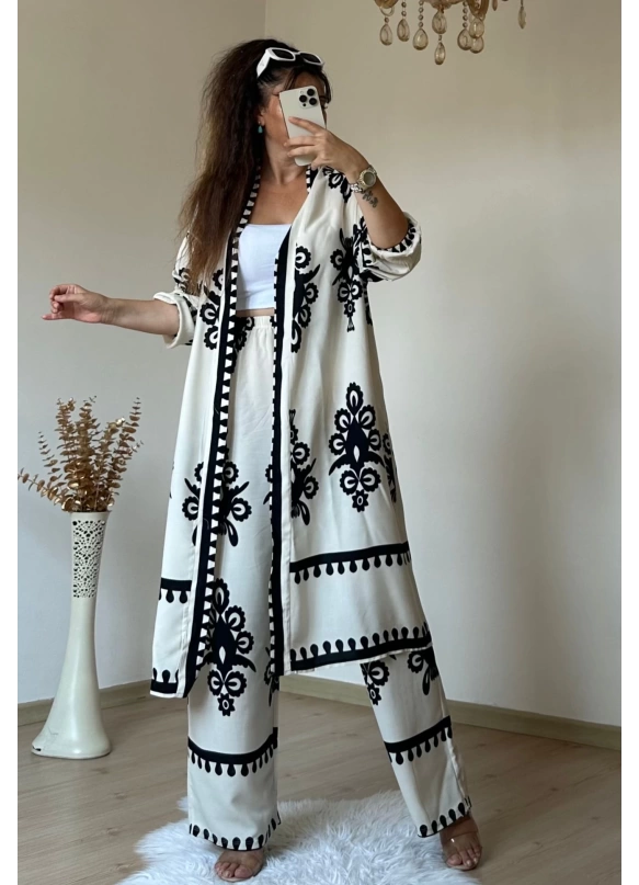 Cream Patterned Tunic Set