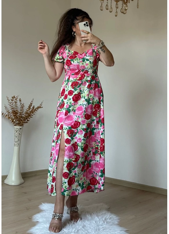 Kiss Collar Pink Floral Dress