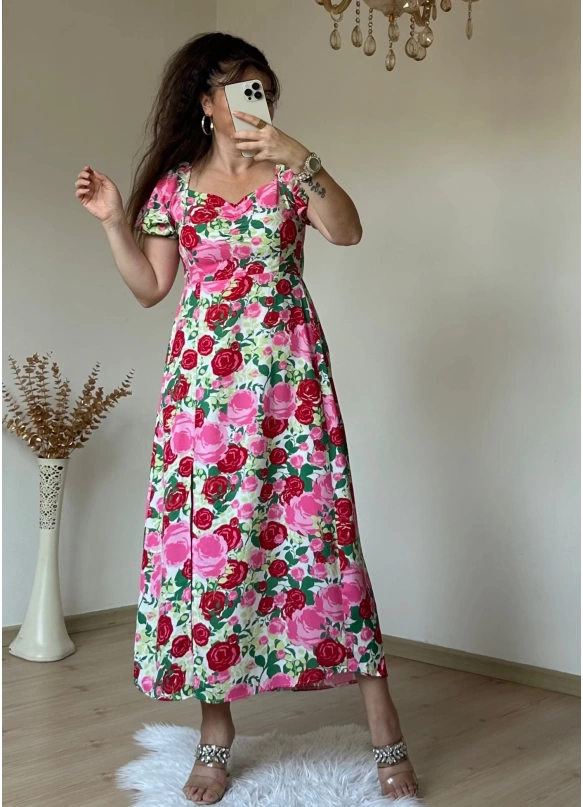 Kiss Collar Pink Floral Dress