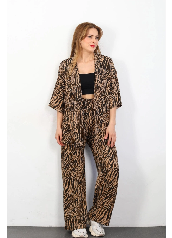 Zebra Desen Otantik Kimono Takım