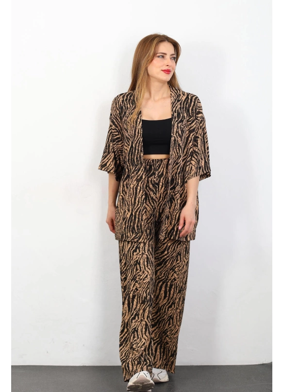 Zebra Desen Otantik Kimono Takım