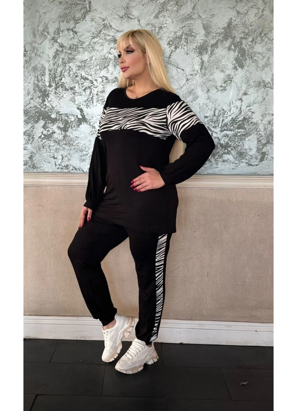 Siyah Uzun Kollu zebra şeritli takım