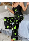 Spaghetti Strap Heart Print Pajama Set Green