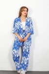 Otantik Desen Kimono Takım Mavi