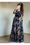 Full Length Navy Blue Floral Dress