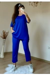 Side Slit Straight Blue Suit