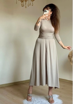 Bel Detaylı Elbise Bej