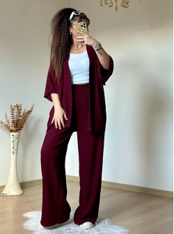 Düz Kimono Büyük beden Bordo
