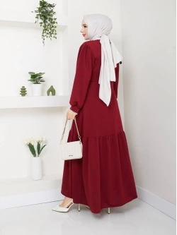 Etek Fırfırlı Elbise Bordo
