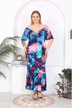 Short Sleeve Ruffled Blue Print Dress