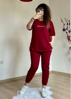 Kısa Kol Yan Çıtçıtlı Bordo Takım