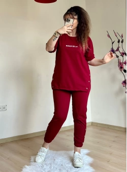 Kısa Kol Yan Çıtçıtlı Bordo Takım