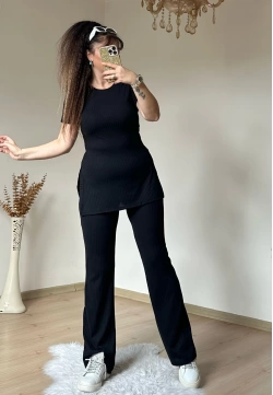 Kısa Kol Yan Yırtmaçlı Kaskorse Takım Siyah