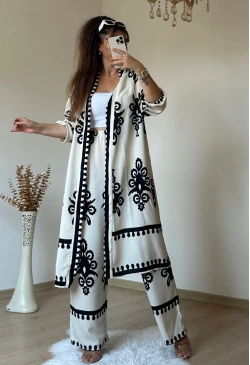 Cream Patterned Tunic Set
