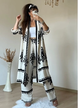 Cream Patterned Tunic Set