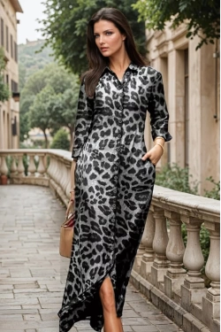 Leopar Desen Gömlek Elbise