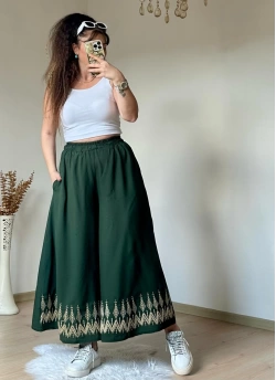 Nakışlı Pantalon Etek Haki