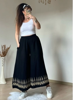 Nakışlı Pantalon Etek Siyah