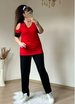 Omuz Detaylı Pullu Takım Kırmızı