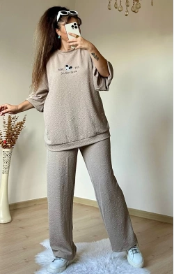 Ön Arka Mıcky Baskılı Takım Bej