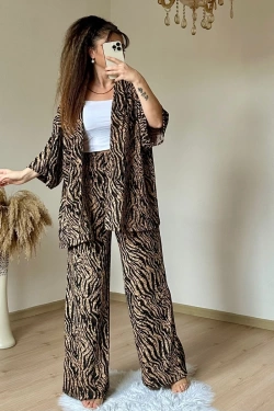 Zebra Desen Otantik Kimono Takım