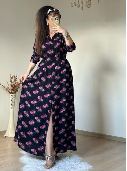 Pembe Çıceklı Cepli Gomlek  Elbise